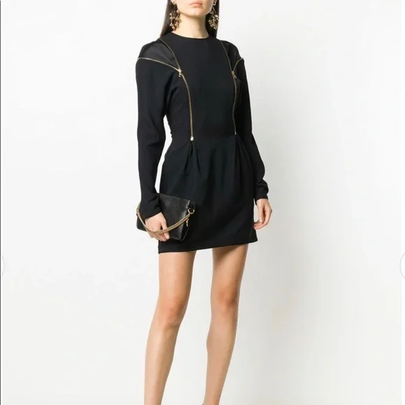green emerald velvet dress Versace Jeans Couture Long Sleeve Fitted Black Dress with Logo Strap main image 1